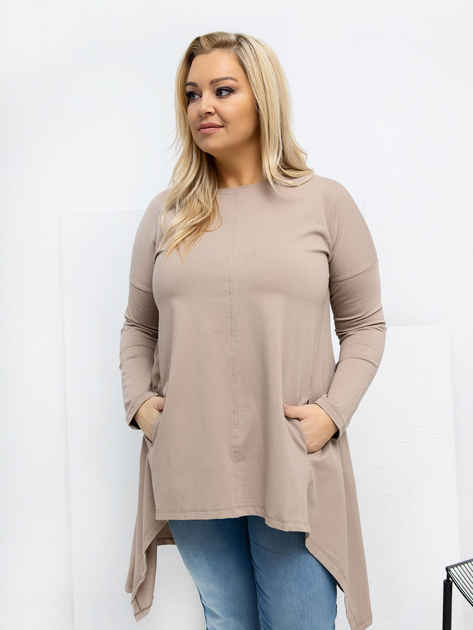 Ciemnobeżowa asymetryczna bluzka plus size