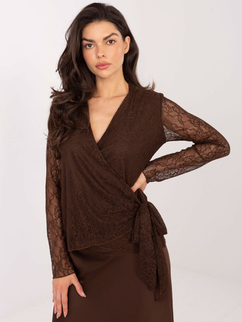 Czekoladowa elegancka bluzka z koronki