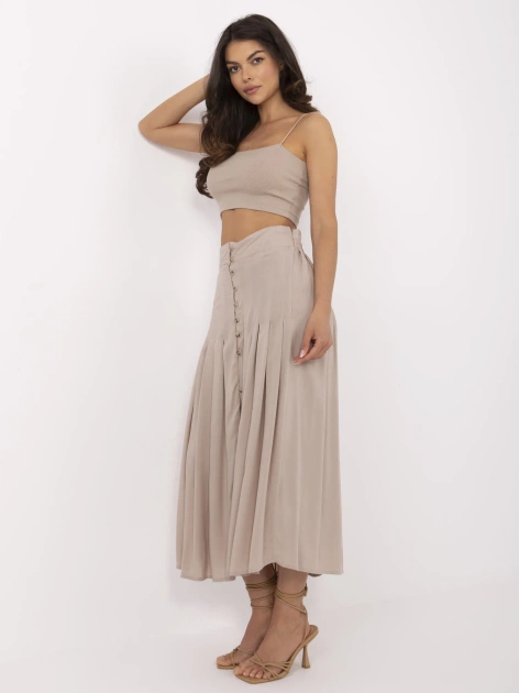 Ciemnobeżowa plisowana spódnica z wiskozy SUBLEVEL
