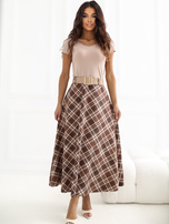 Brązowa elegancka spódnica z paskiem