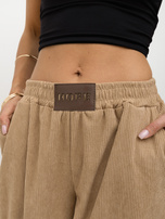 RUE PARIS Camel corduroy pants with ankle cuffs.