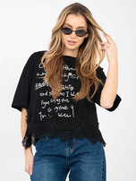 Czarna krótka bluzka z napisami