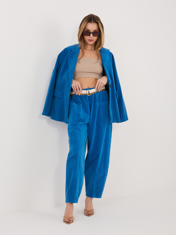 Kobaltowe sztruksowe spodnie od kompletu RUE PARIS 
