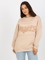 Hurt Jasnobeżowa dresowa bluza bez kaptura z naszywkami