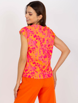 Pomarańczowo-różowa bluzka z nadrukiem bez rękawów RUE PARIS 