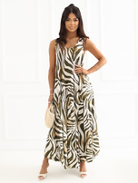 Khaki summer dress without sleeves.