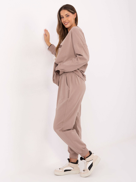 Ciemnobeżowy damski komplet z bluzą bez kaptura