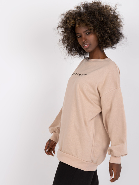 Beżowa dresowa bluza bez kaptura z haftem Miley