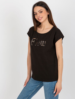 Hurt Czarny damski t-shirt jednokolorowy z napisem 
