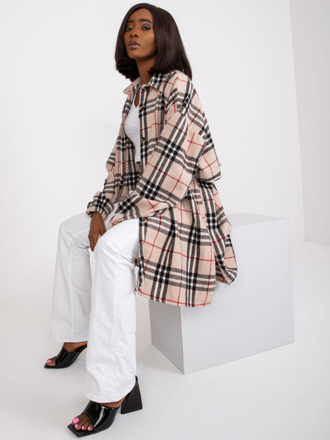 Jasnobeżowo-czarna długa koszula z wełną Bonnie