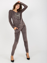 Hurtownia Ciemnoszary damski komplet welurowy z aplikacją