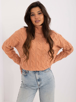 Hurt Pomarańczowy damski sweter golf w warkocze