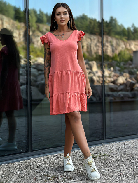 Hurtownia Koralowa sukienka damska bawełniana z falbaną MAYFLIES