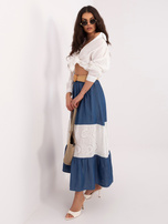 Ciemnoniebieska letnia spódnica z plecionym paskiem 