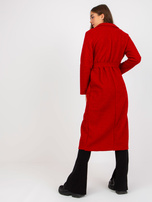 Hurt Czerwony pluszowy maxi płaszcz z paskiem Merve OCH BELLA 
