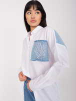 Hurt Biała damska koszula oversize z aplikacjami 