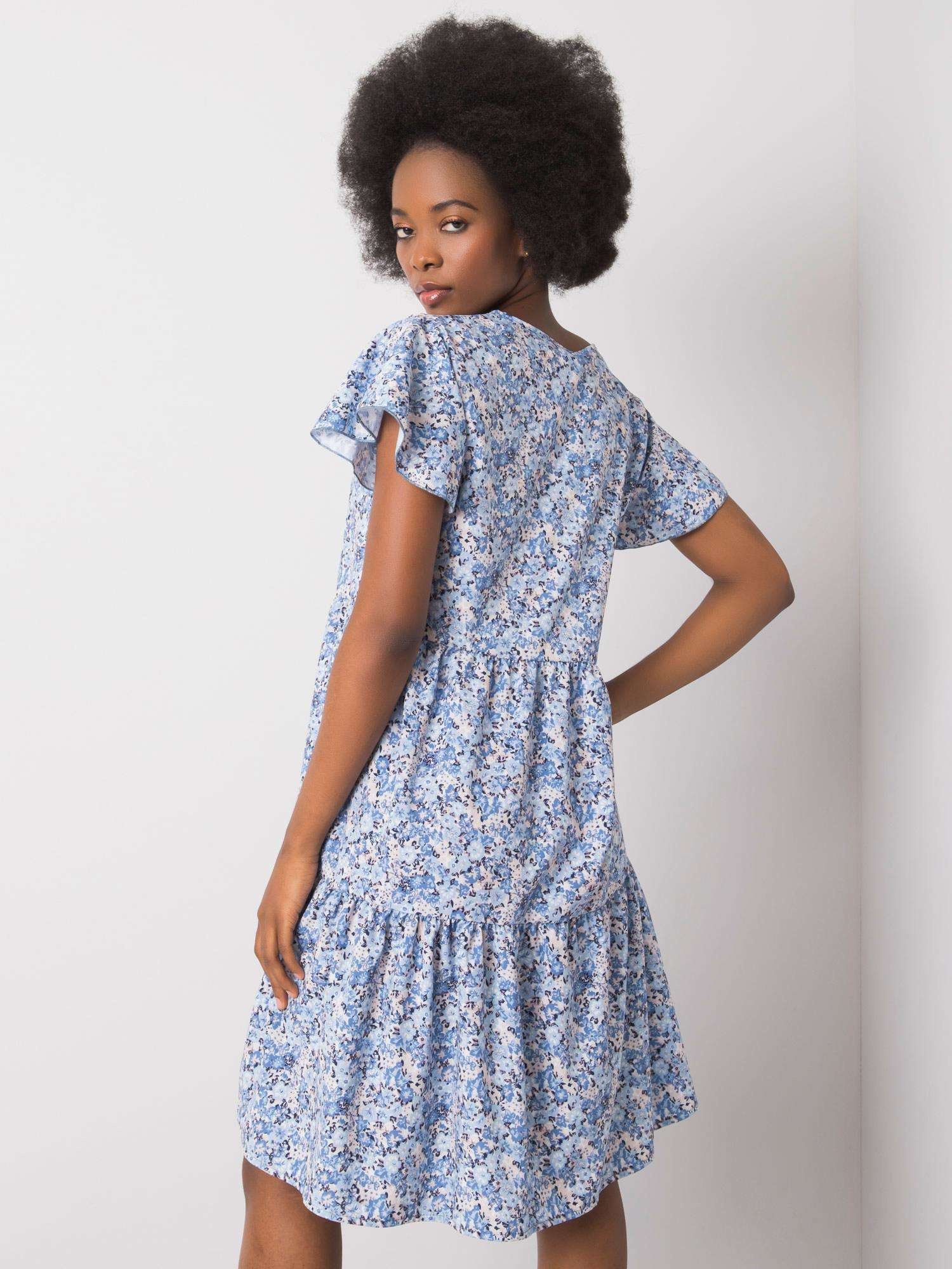 Blaues Kleid mit Rüsche Genevieve RUE PARIS.