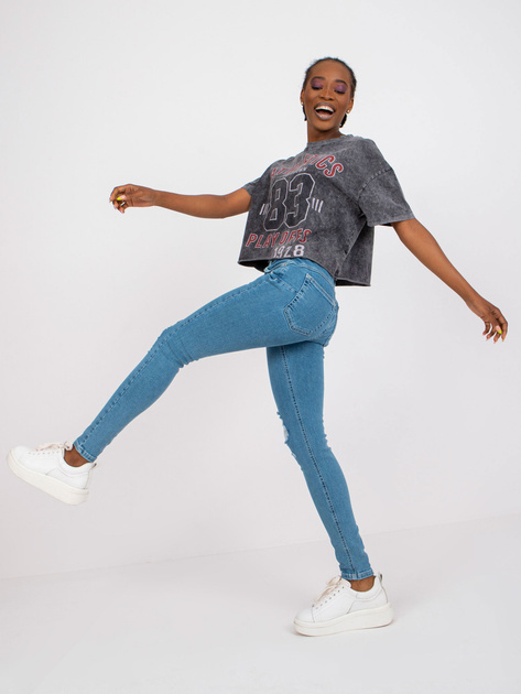 Niebieskie damskie spodnie jeansowe rurki RUE PARIS