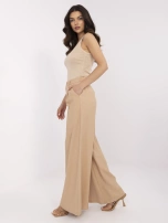 Camelowe materiałowe spodnie z szeroką nogawką