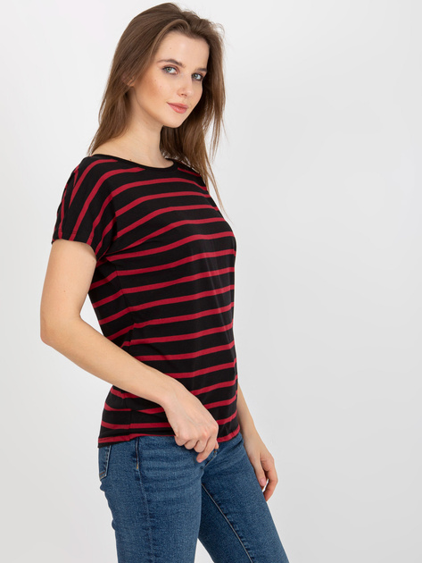 Hurt Czarno-czerwony damski t-shirt w paski BASIC FEEL GOOD