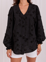 Schwarze elegante Bluse mit Stickerei.