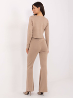 Ciemnobeżowy dzianinowy komplet ze spodniami dzwonami