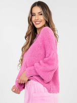 Rožinė moteriška oversize megztinis su vilna.