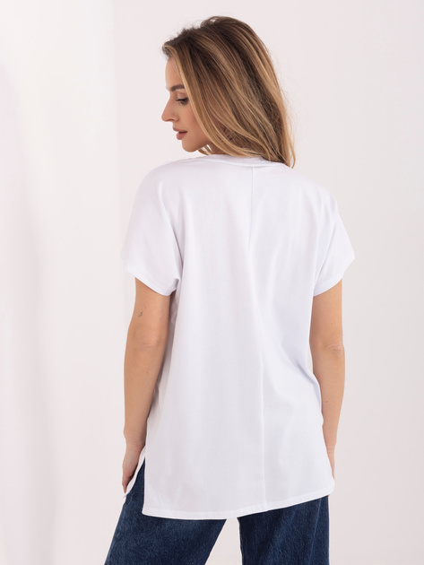 Biało-różowy damski t-shirt z rozcięciami