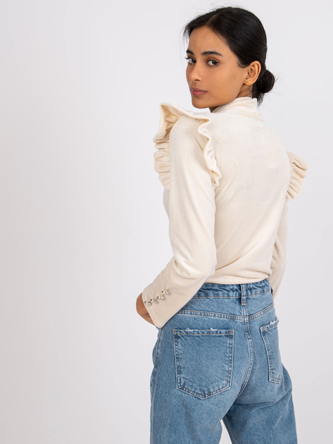 Beżowa welurowa bluzka z ozdobnymi guzikami Capri