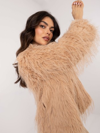 Hurtownia Camelowa futrzana kurtka z kieszeniami