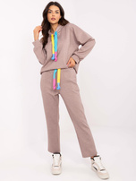 Hurt Ciemnobeżowy melanżowy komplet z dodatkiem wiskozy