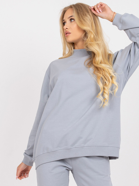 Szara dresowa bluza basic oversize z długim rękawem