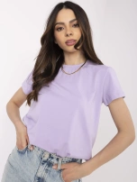 Liliowy t-shirt z okrągłym dekoltem BASIC FEEL GOOD