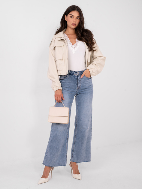 Ecru dopasowana bluzka w prążek