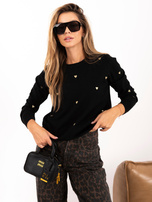 Czarny damski sweter z haftem 