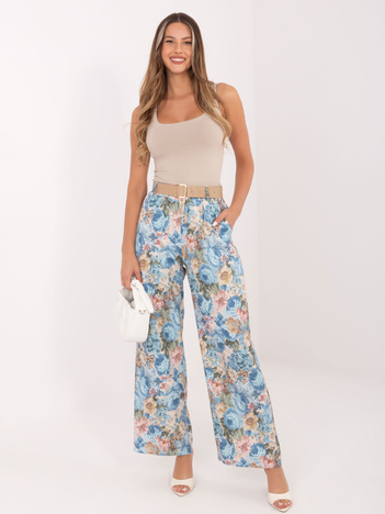 Jasnoniebieskie garniturowe spodnie z paskiem RUE PARIS 