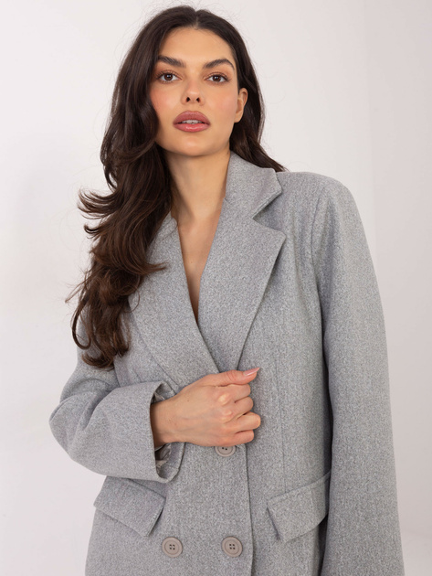 Szary krótki płaszcz dwurzędowym zapięciem RUE PARIS