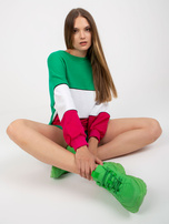 Zielono-fuksjowa dresowa bluza basic bez kaptura RUE PARIS