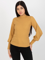 Hurt Jasnocamelowa damska bluzka basic w prążek RUE PARIS