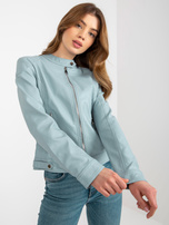 Hurt Jasnoniebieska kurtka z ekoskóry biker z kieszeniami