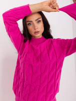 Hurtownia Fuksjowy warkoczowy sweter damski