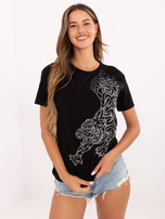 Czarny bawełniany t-shirt z dżetami