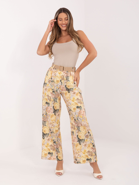 Żółte eleganckie spodnie w kwiaty RUE PARIS