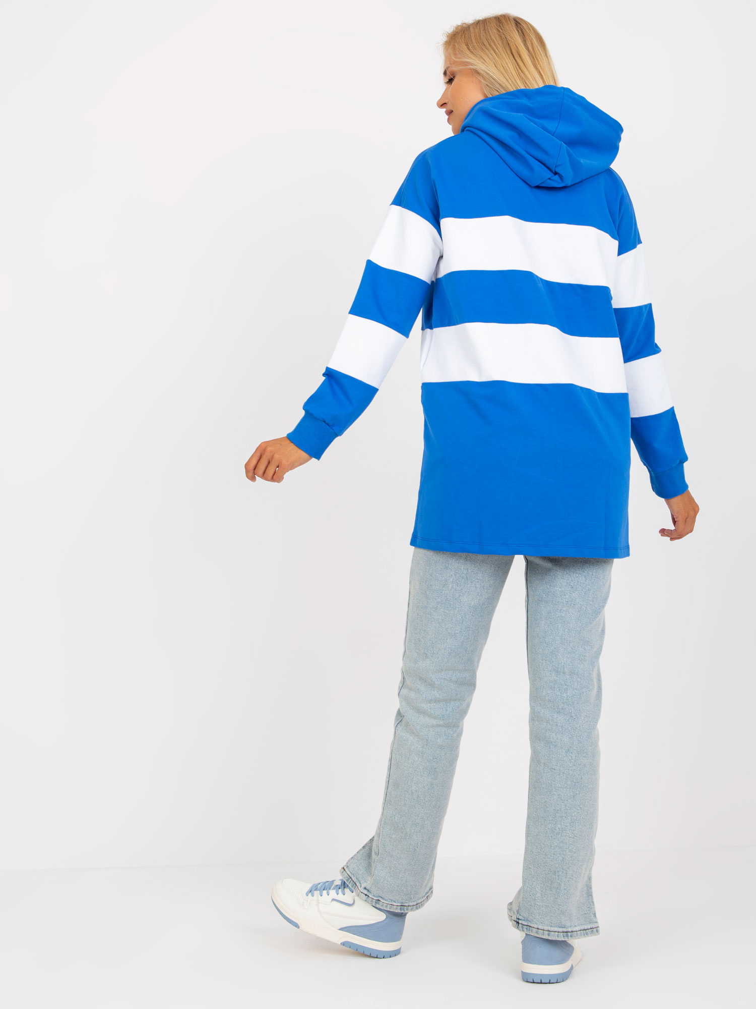 Niebiesko-biała bluza z kapturem w paski RUE PARIS