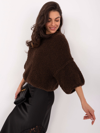 Ciemnobrązowy sweter boucle z domieszką wełny