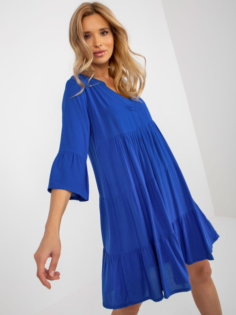 Hurt Kobaltowa sukienka z falbaną i rękawem 3/4 SUBLEVEL