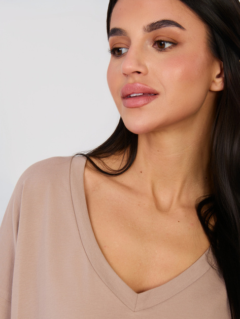 Ciemnobeżowa bluzka oversize z długim rękawem RUE PARIS