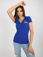 Hurtownia Ciemnoniebieska prążkowana bluzka z krótkim rękawem