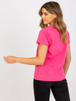 Różowy bawełniany t-shirt z dekoltem V 
