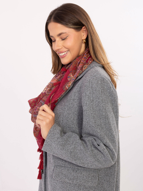 Bordowa damska chusta z frędzlami